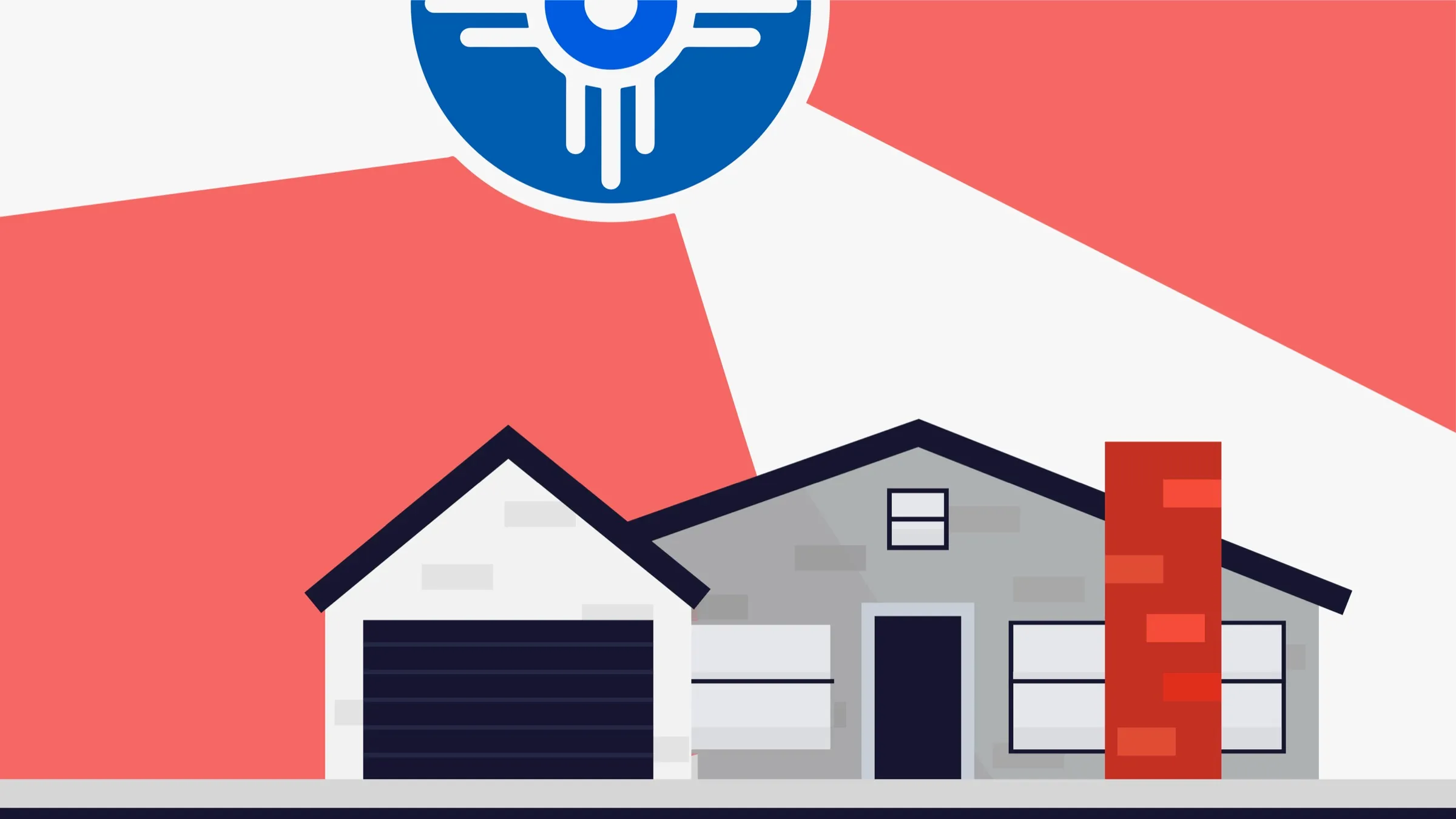 Illustration of a Wichita home beneath the Wichita flag emblem